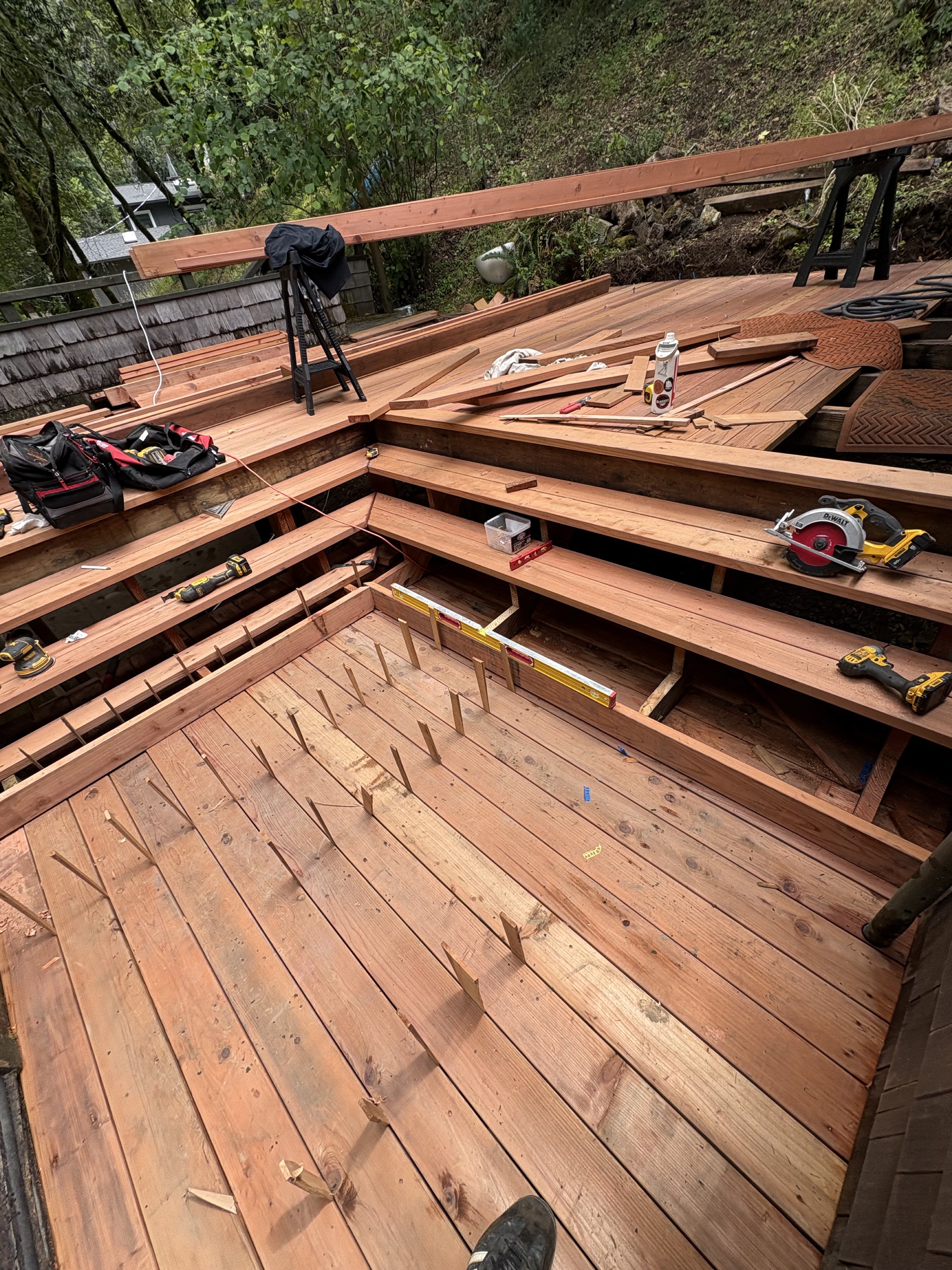 Redwood deck construction