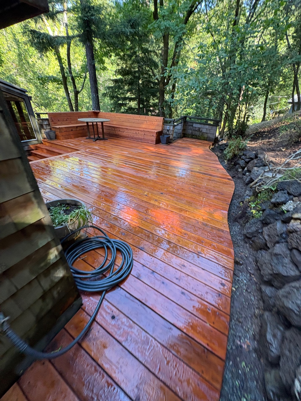 Custom redwood deck seating