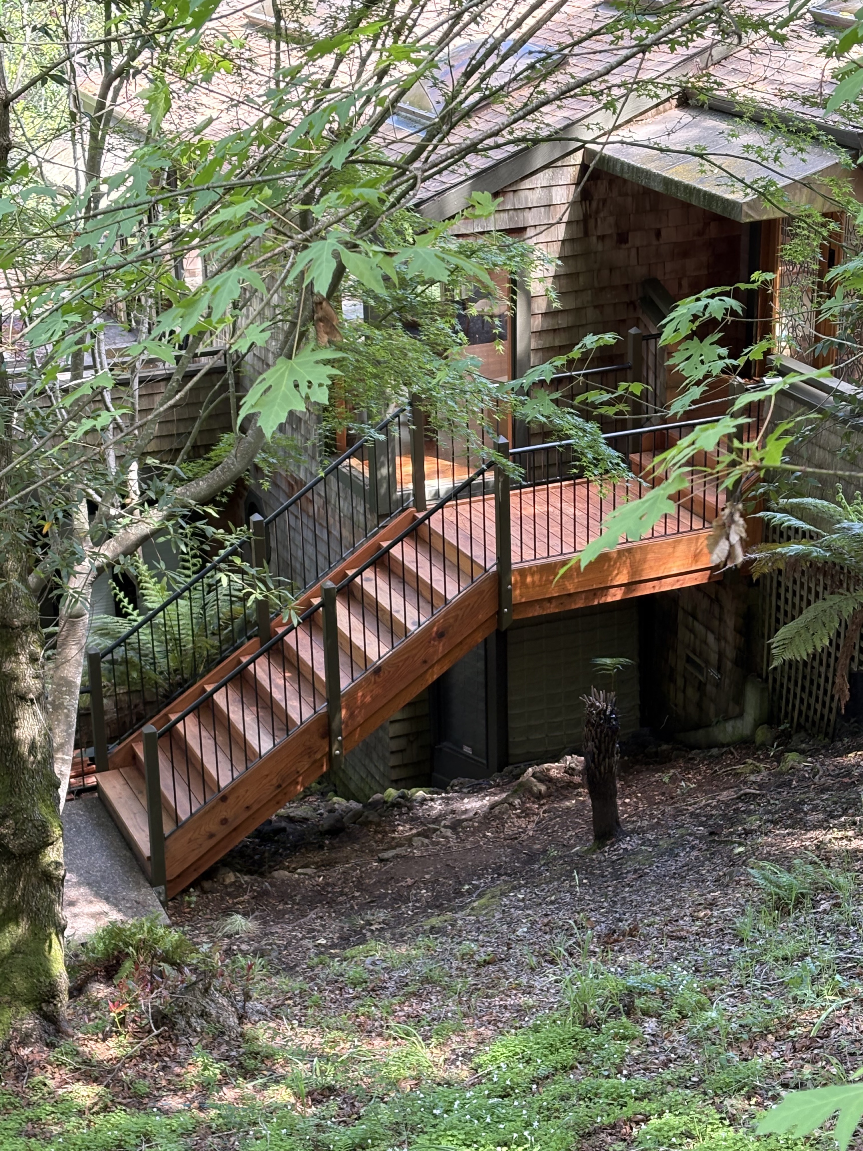 Redwood deck stairs